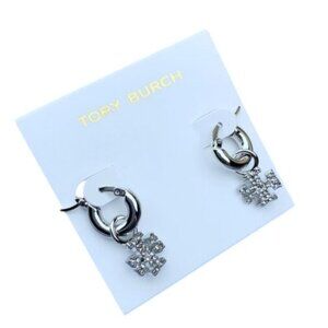 Tory Burch Hex Pave Huggie Hoop Earrings w Dust Bag NWOT
